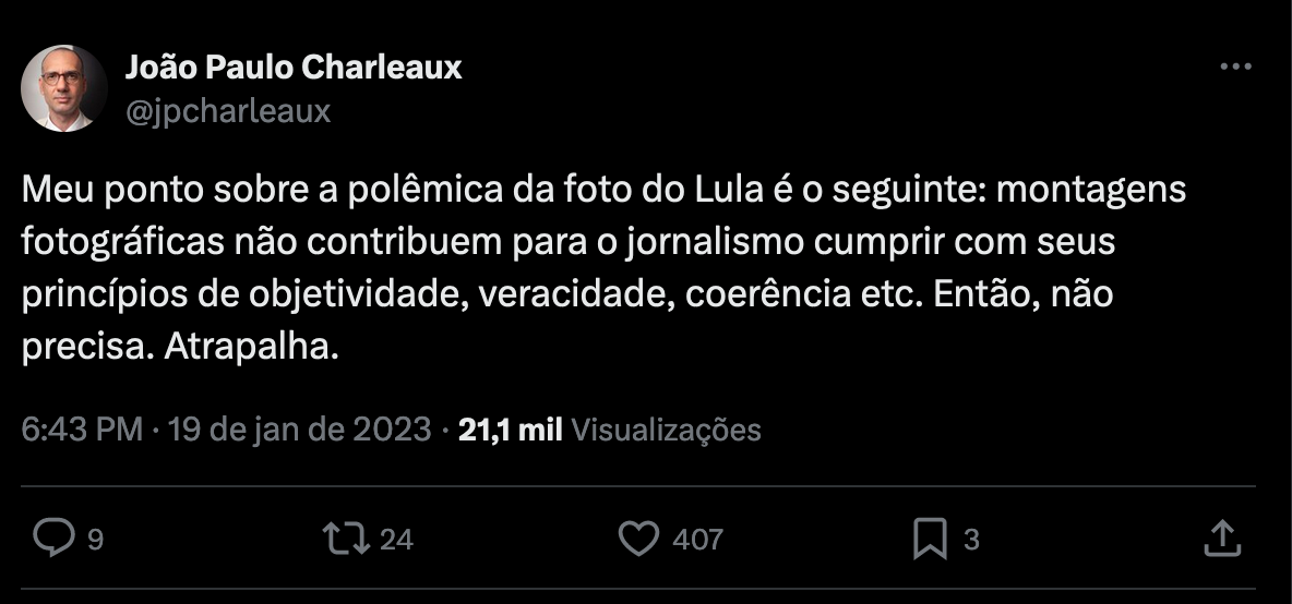 tweet do jornalista Jão Paulo Charleaux